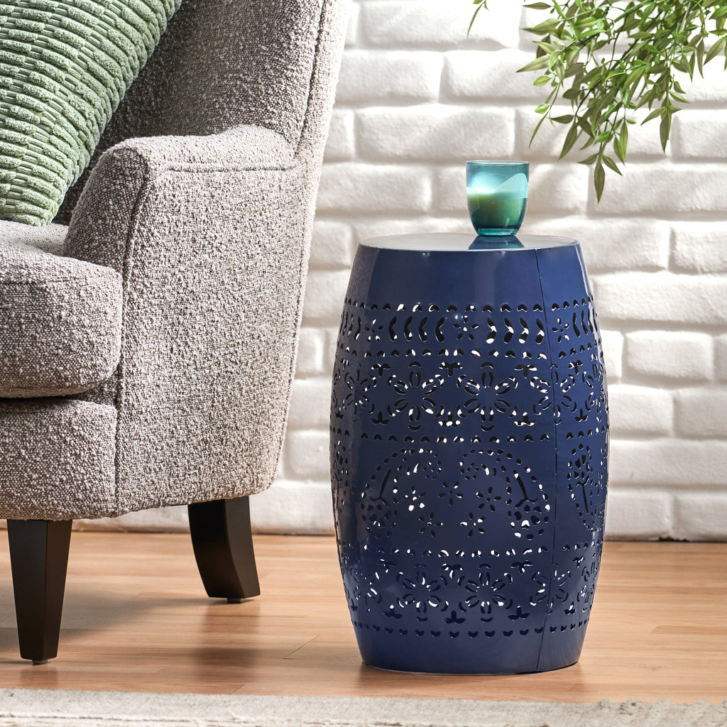 Ruby Outdoor Metal Lace Cutout Accent Table
