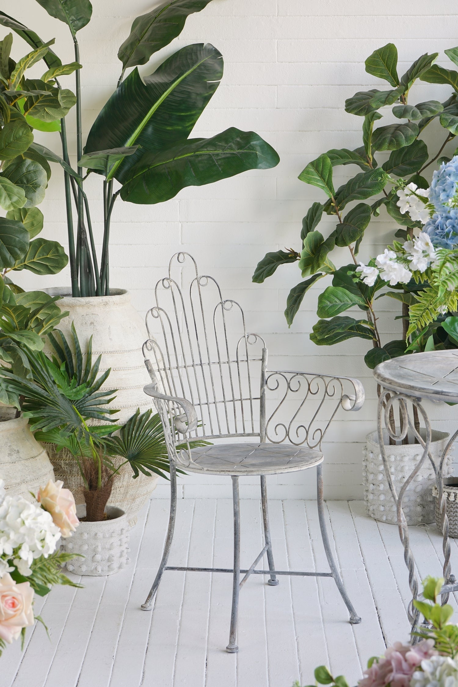 Distressed Silver Finish Iron French Country Garden Chair