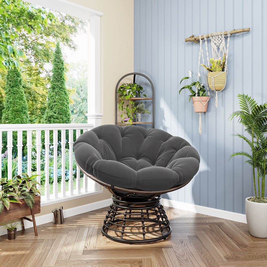 360° Swivel Indoor Outdoor Wicker Papasan Chair with Soft Thick Cushion