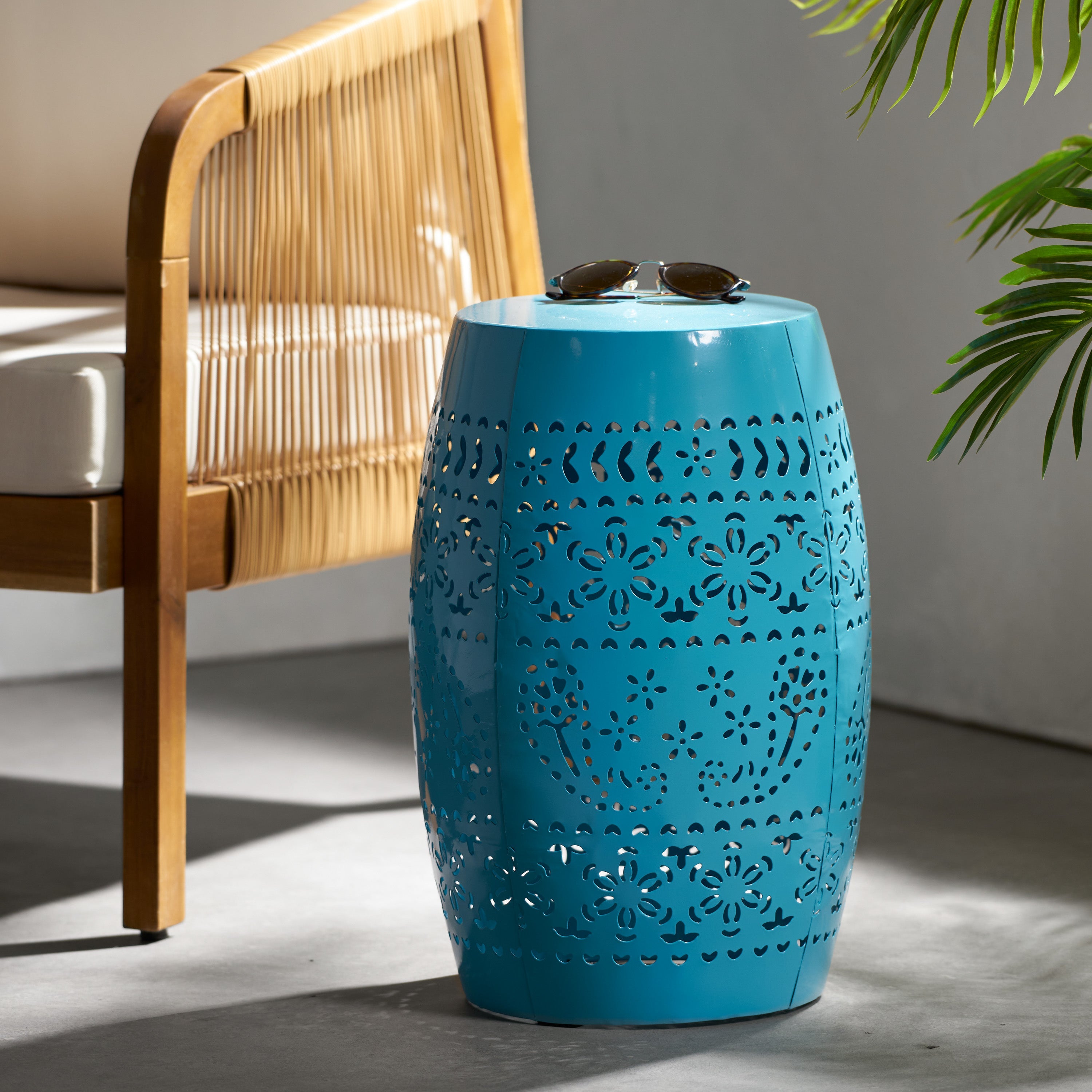 Ruby Outdoor Metal Lace Cutout Accent Table