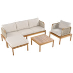 Isola Outdoor 4 Piece Acacia Wood and Rope Patio Sofa Set
