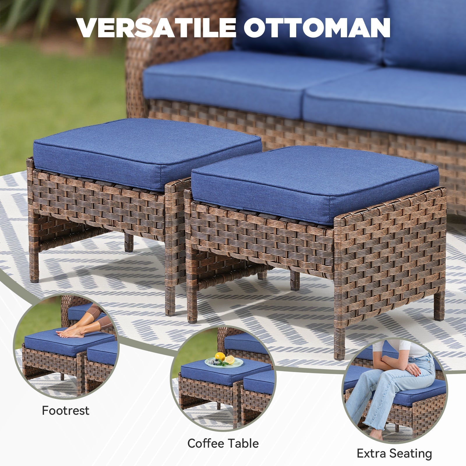 Marlowe Wicker Outdoor Ottomans, Set of 2