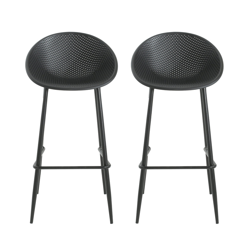 Rhodochrosite Outdoor Bar Stool with Diamond Mesh Pattern and Footrest, Set of 2