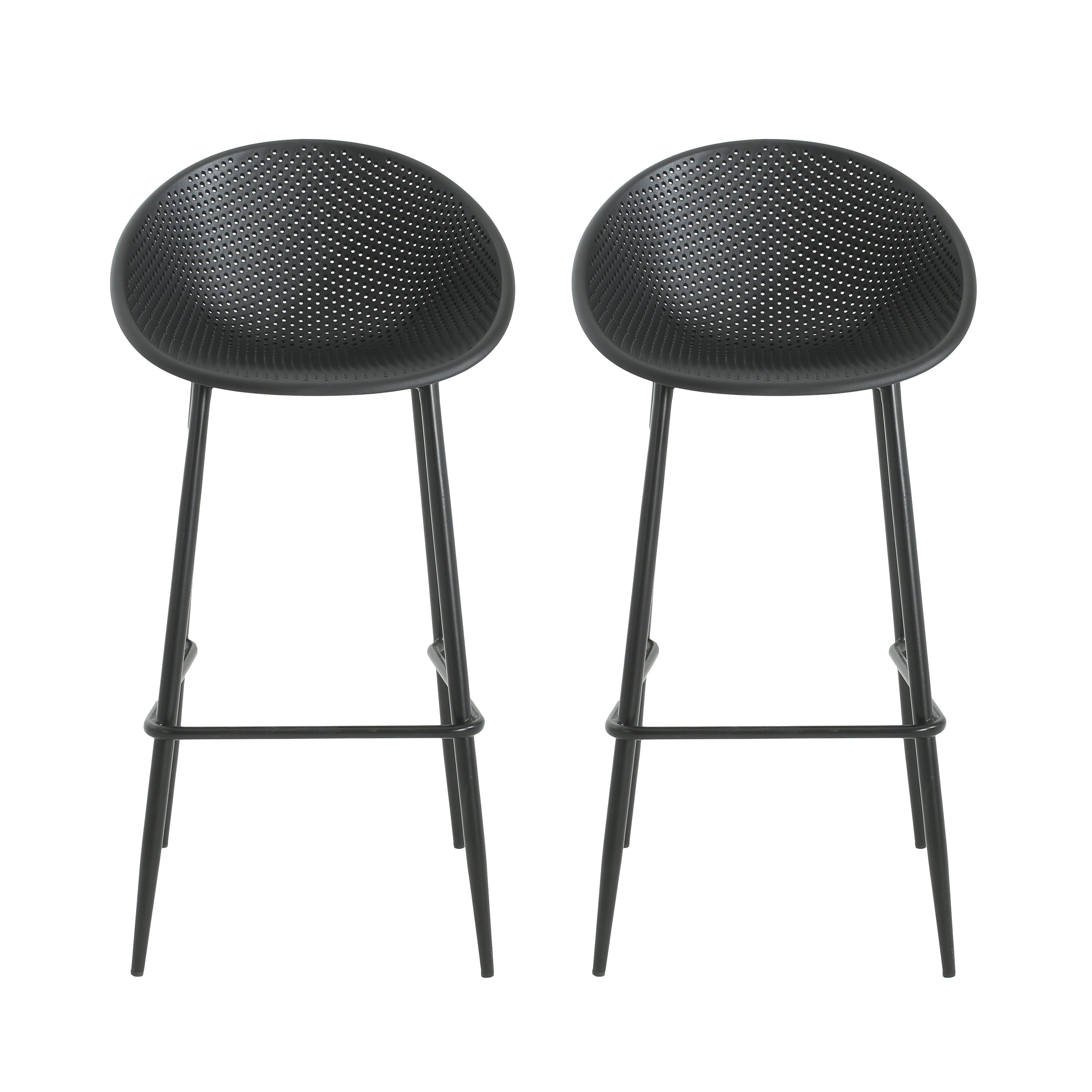Rhodochrosite Outdoor Bar Stool with Diamond Mesh Pattern and Footrest, Set of 2