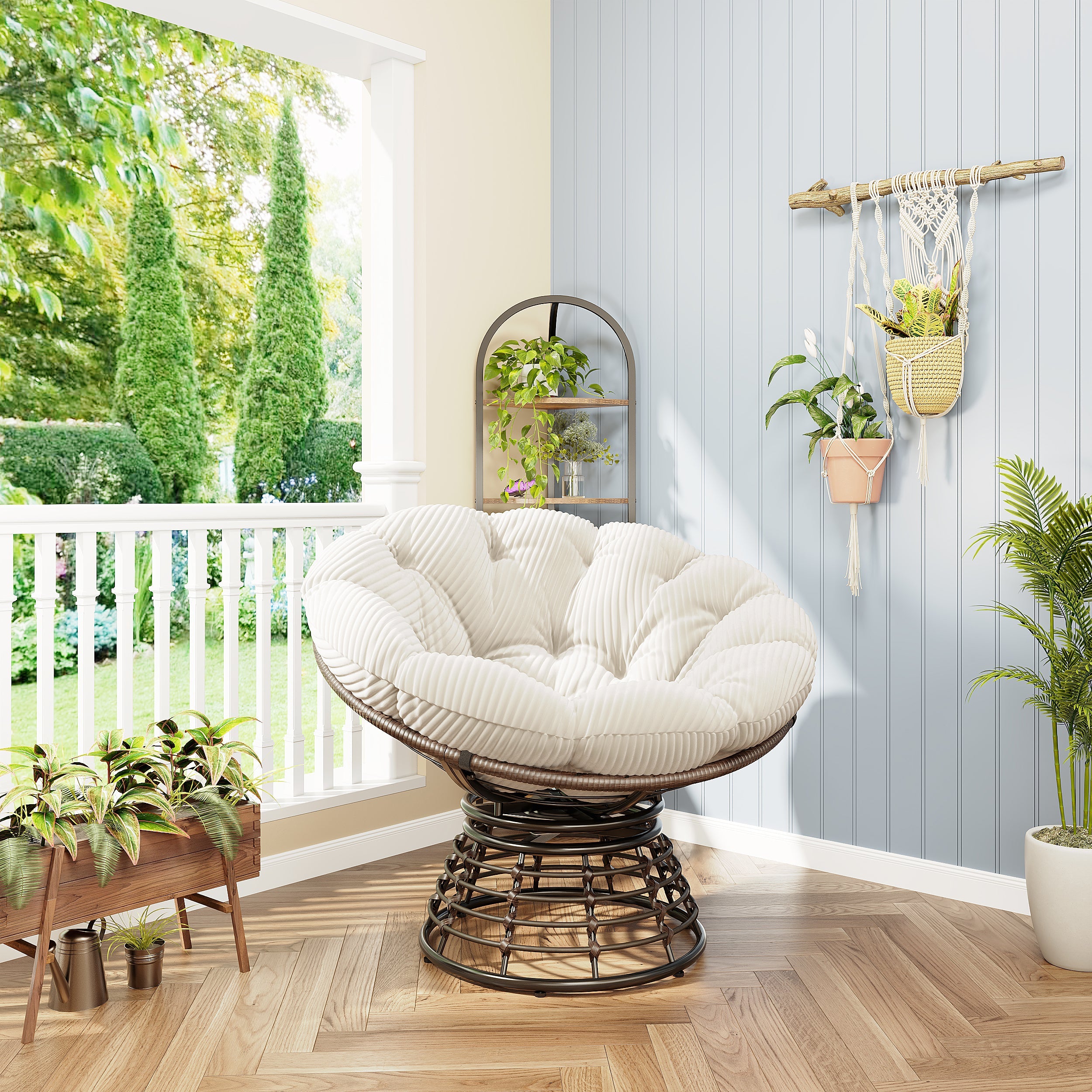 360° Swivel Indoor Outdoor Wicker Papasan Chair with Soft Thick Cushion