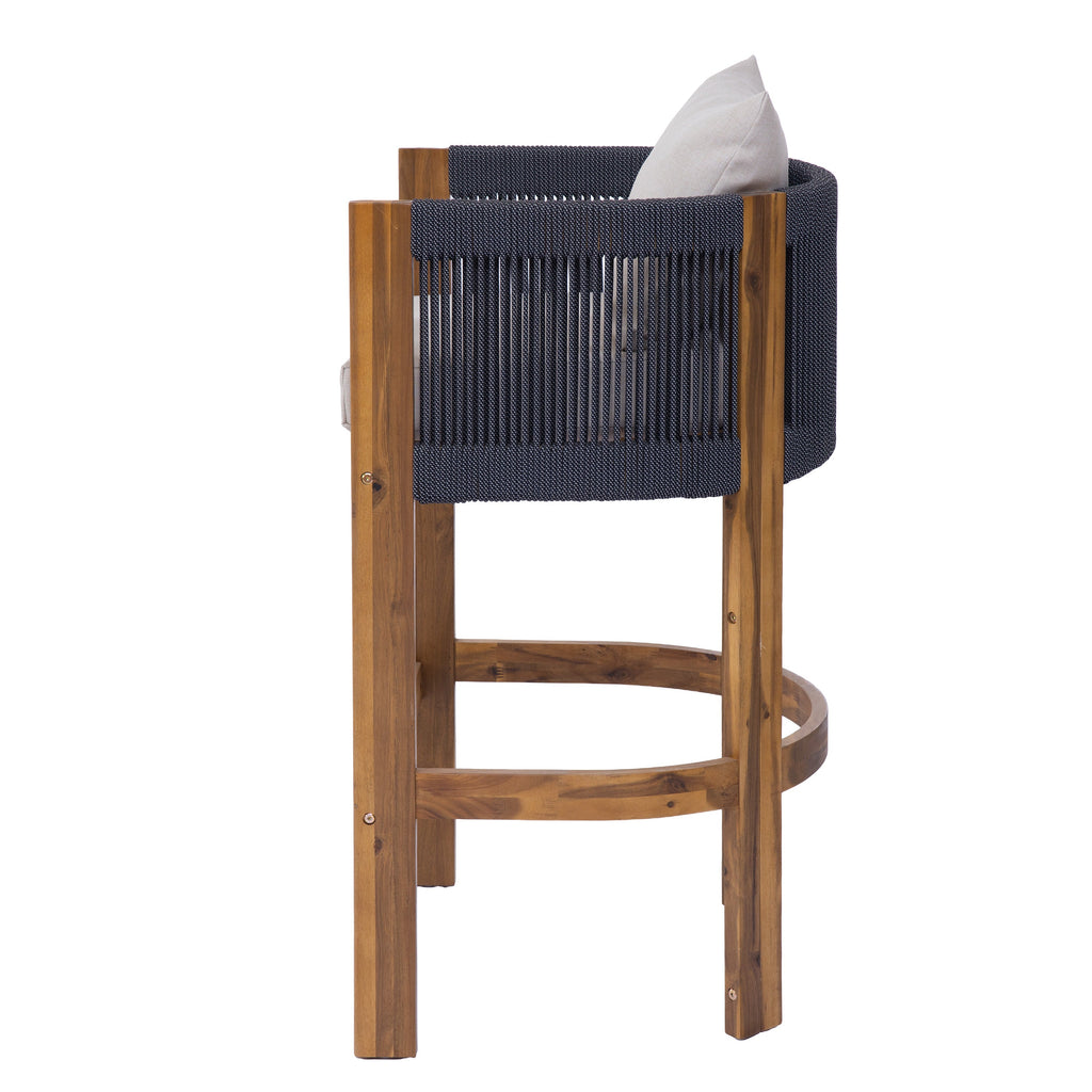 Matera Outdoor Wood & Rope Barstools, Set of 2