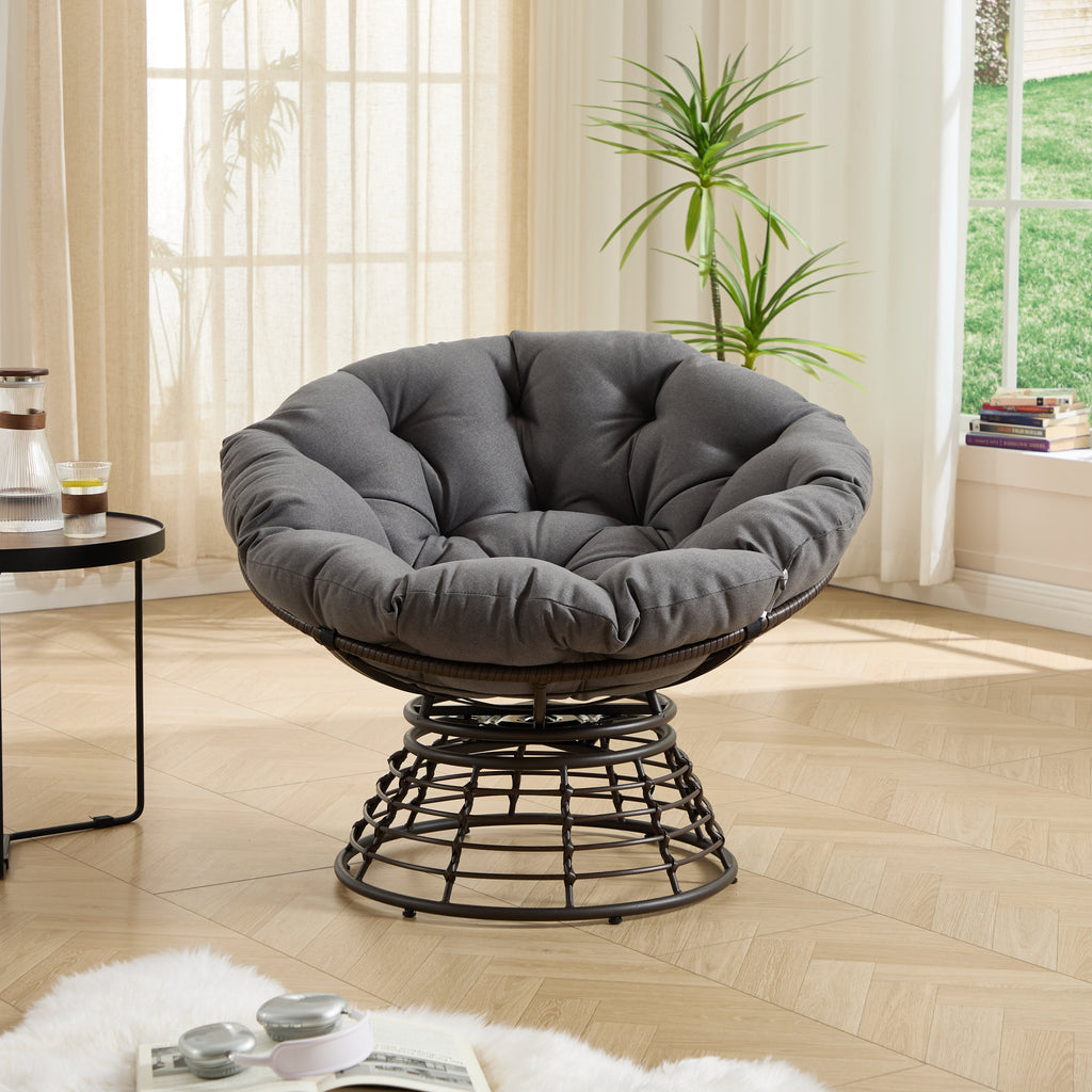 360° Swivel Indoor Outdoor Wicker Papasan Chair with Soft Thick Cushion