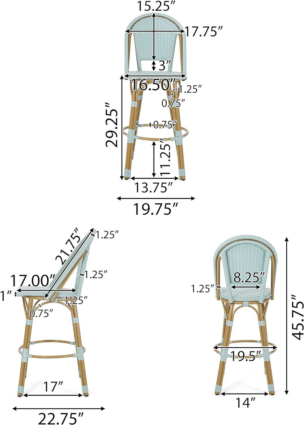 Callisto 29.5" Outdoor Rattan and Aluminum Bar Stool with Curved Back and Footrest