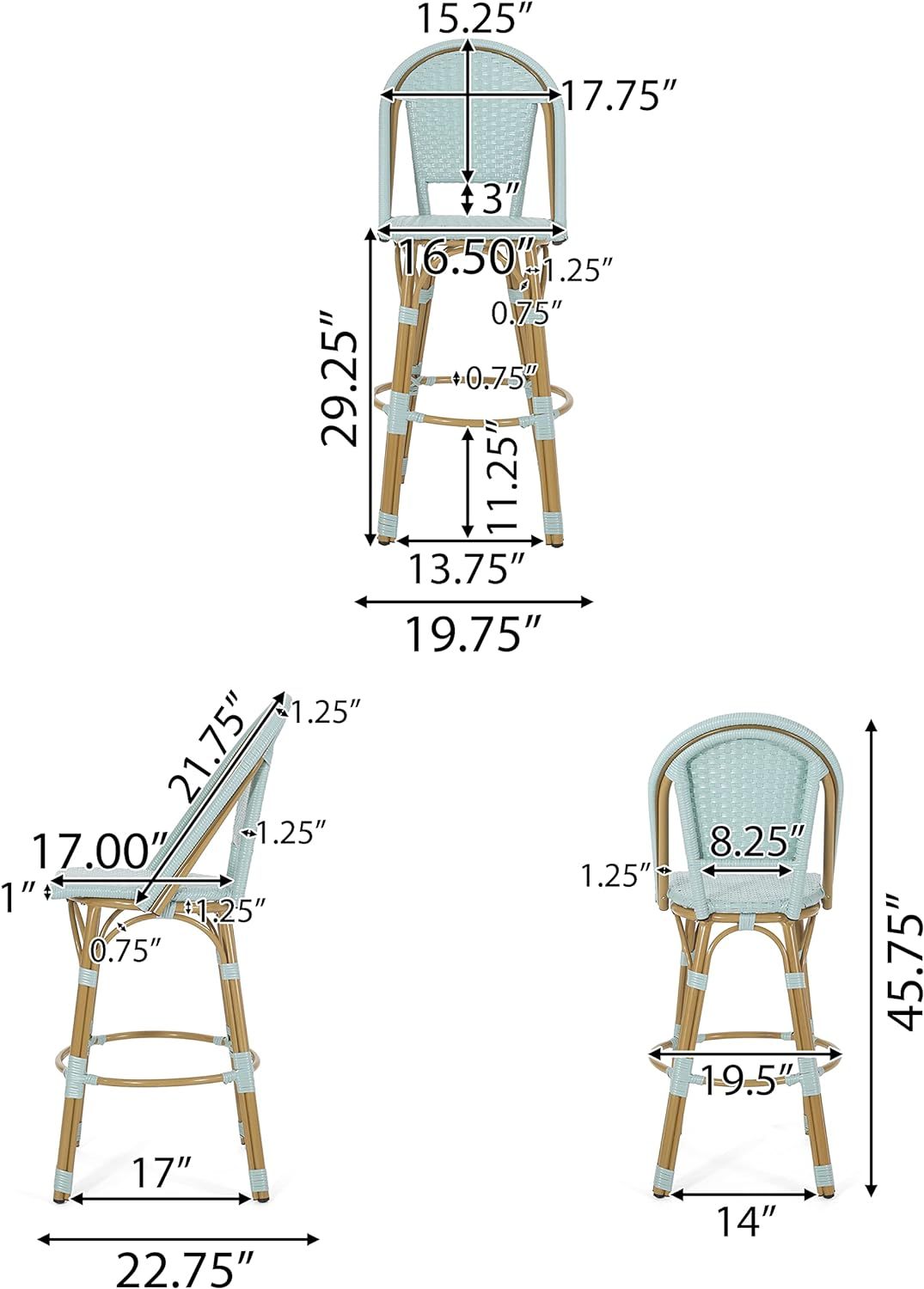 Callisto 29.5" Outdoor Rattan and Aluminum Bar Stool with Curved Back and Footrest