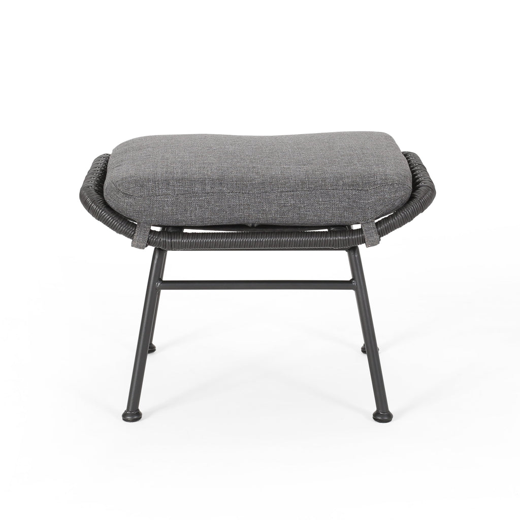 Cordella Outdoor Modern Boho Wicker Ottoman with Cushions, Set of 2