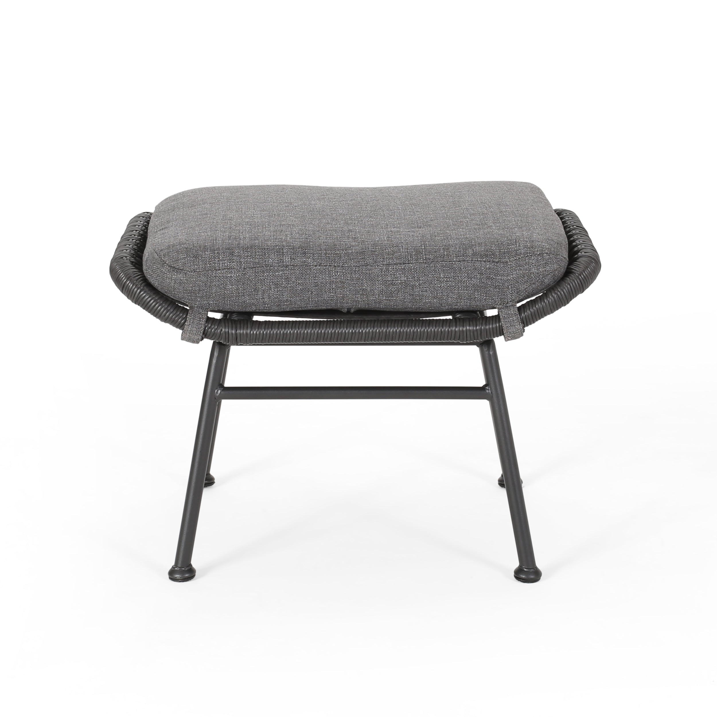 Cordella Outdoor Modern Boho Wicker Ottoman with Cushions, Set of 2