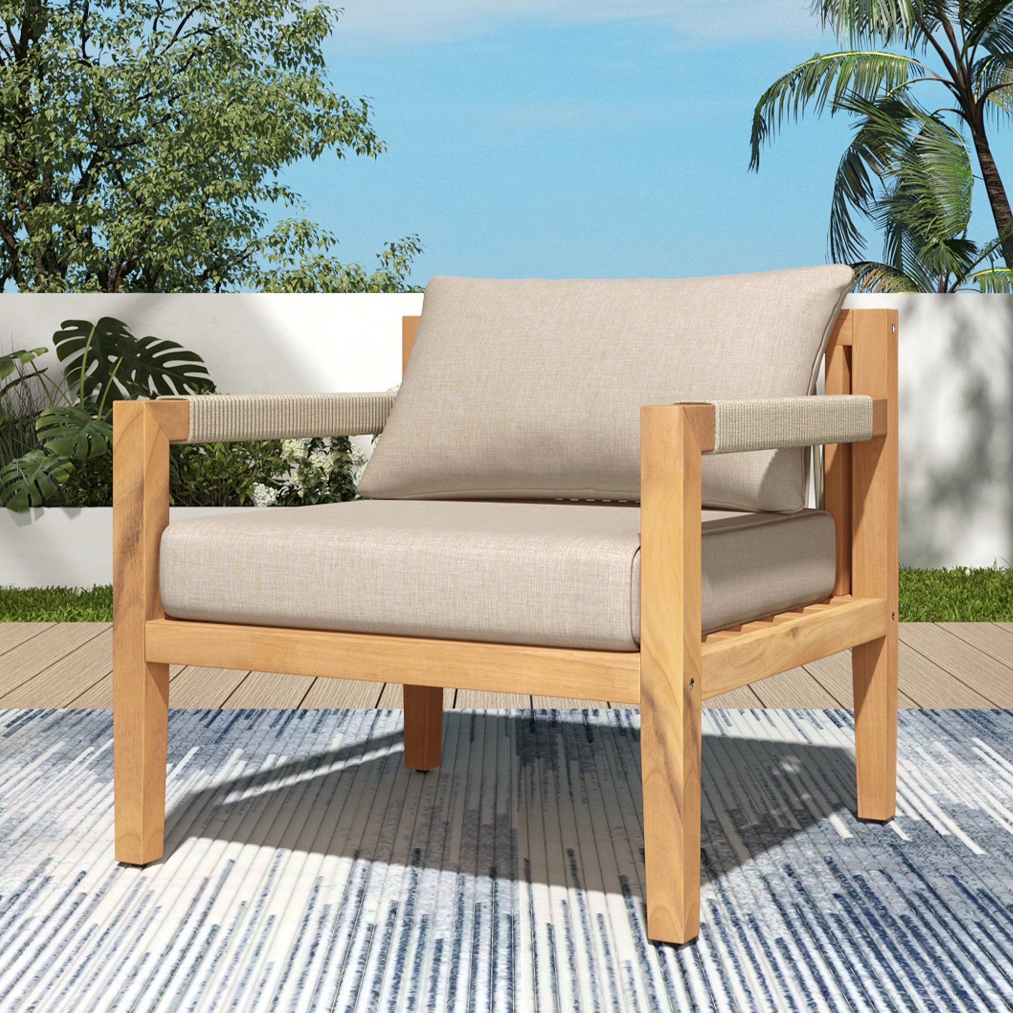 Driftwood Bay Acacia Wood & Beige Rope Outdoor Leisure Chair