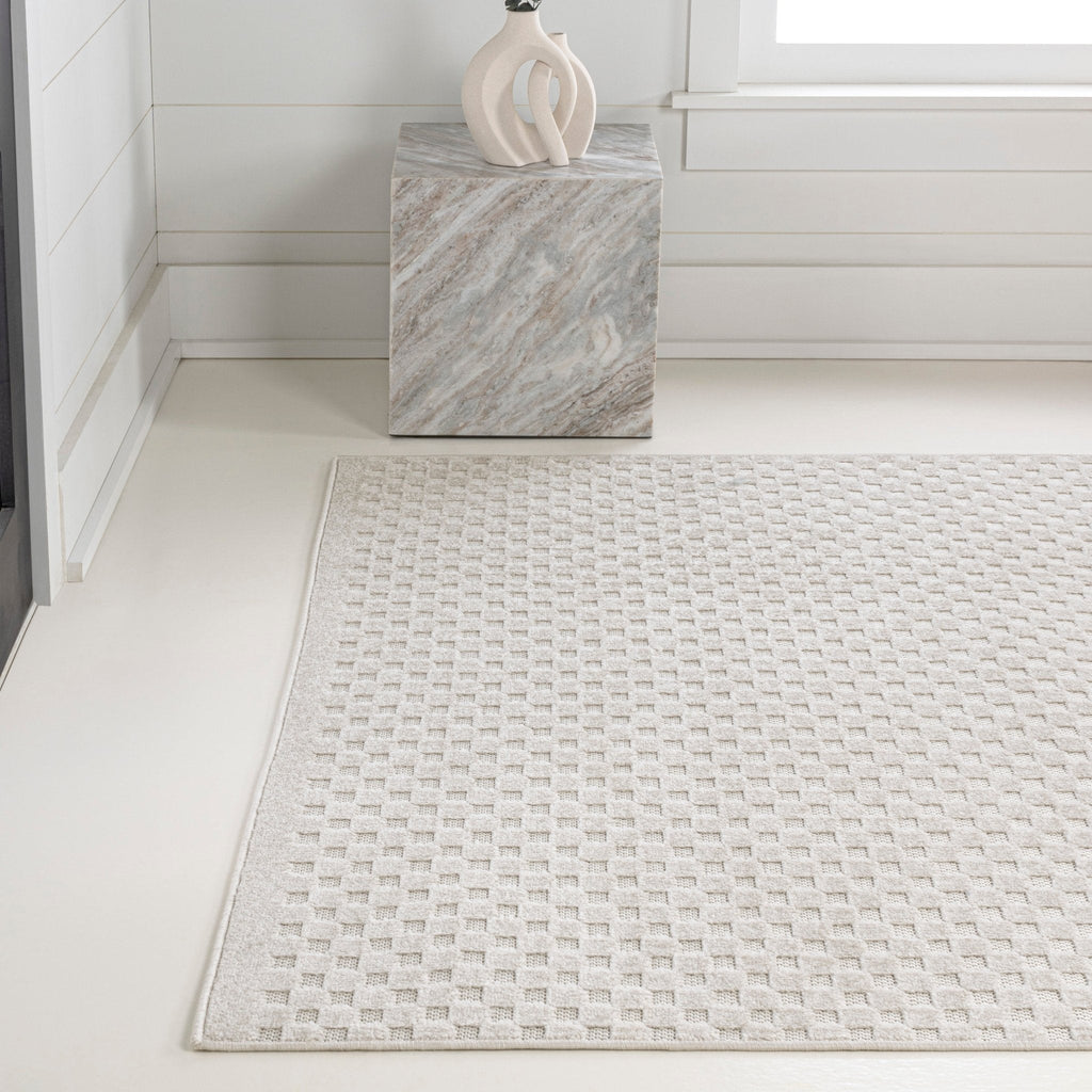 Finn High-Low Modern Minimalist Checkered Monotone Indoor/Outdoor Area Rug
