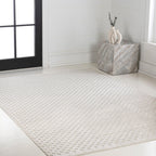 Finn High-Low Modern Minimalist Checkered Monotone Indoor/Outdoor Area Rug