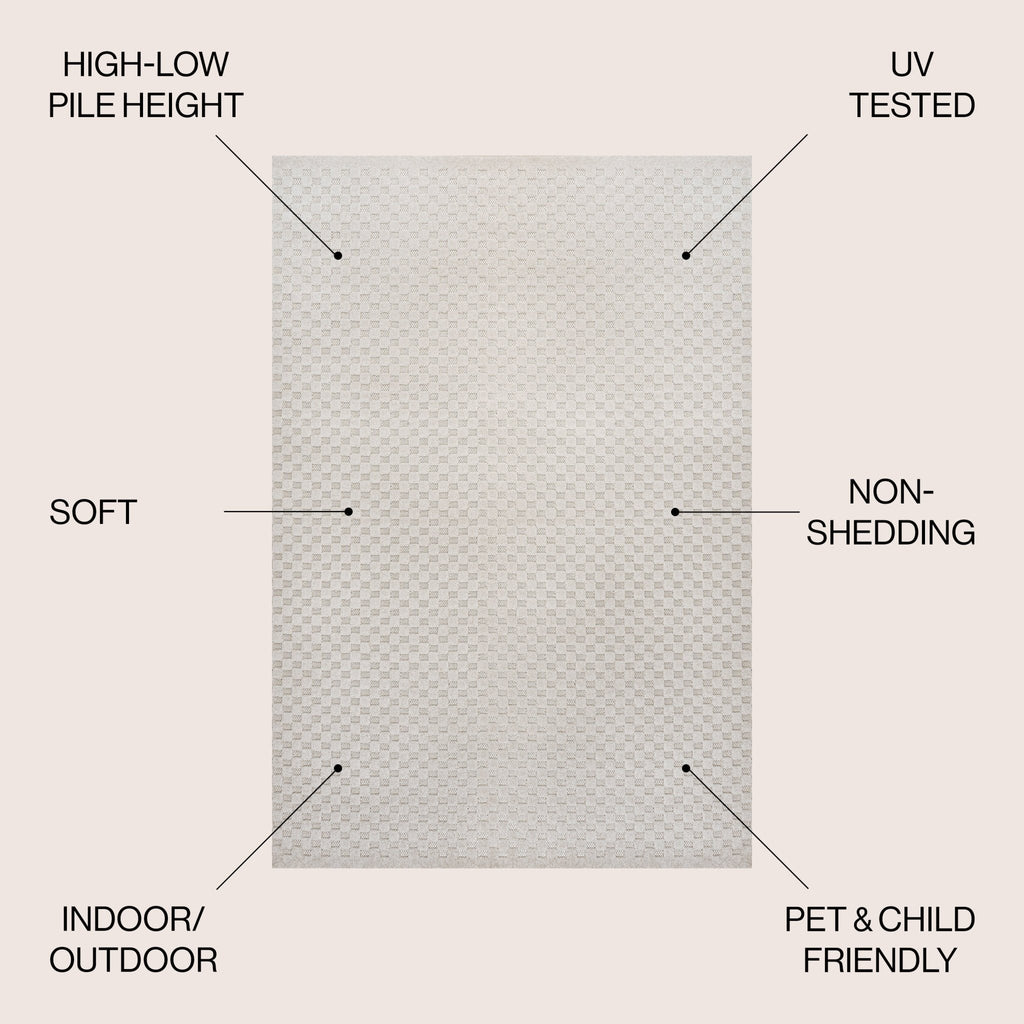 Finn High-Low Modern Minimalist Checkered Monotone Indoor/Outdoor Area Rug