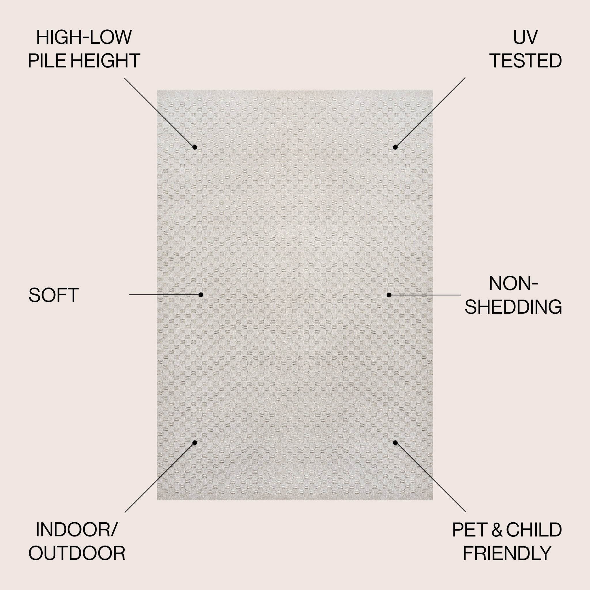 Finn High-Low Modern Minimalist Checkered Monotone Indoor/Outdoor Area Rug