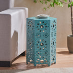 Enshrine Outdoor Iron Side Table with Sunburst Cut Out Design