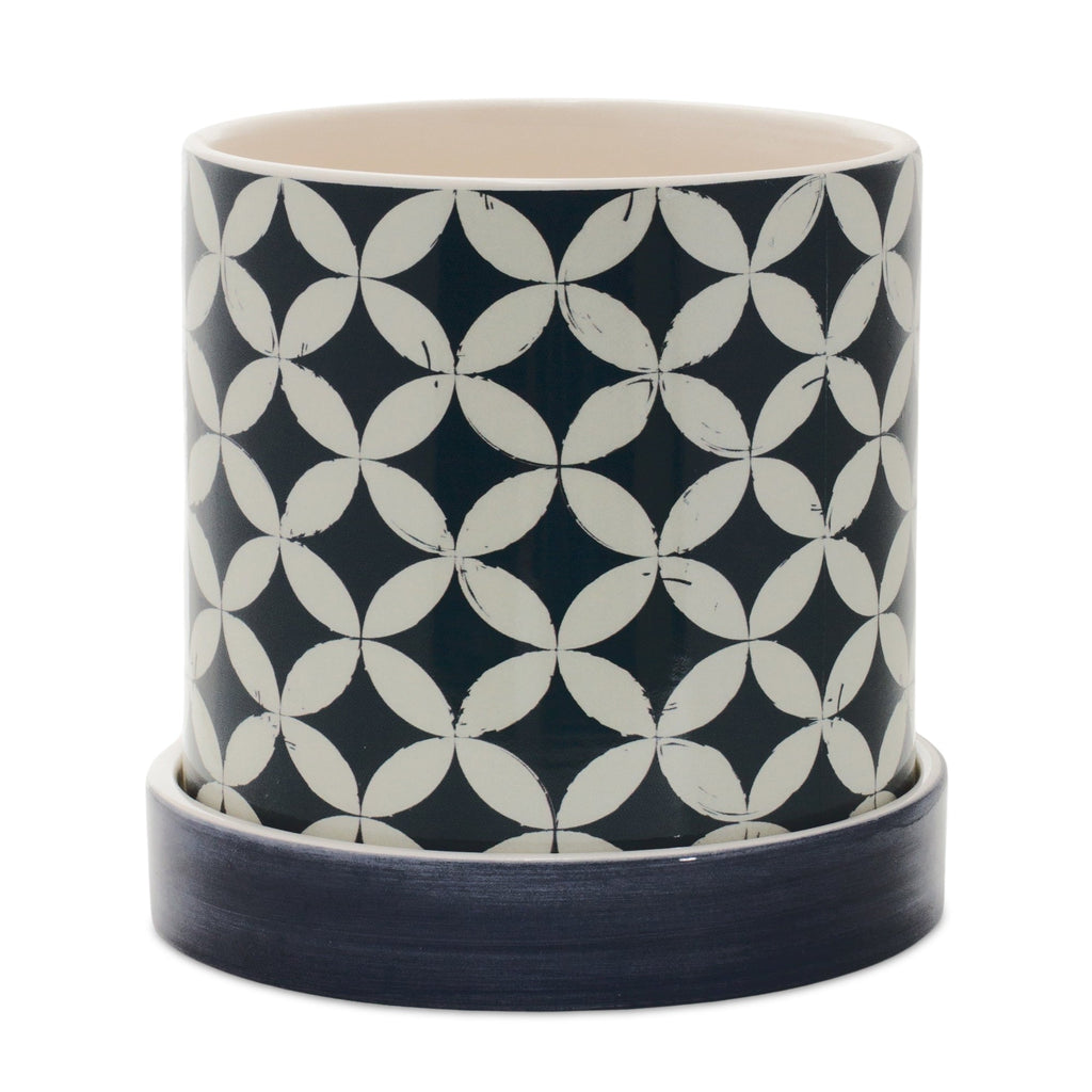 Geometric Pattern Planter with Plate, Set of 2