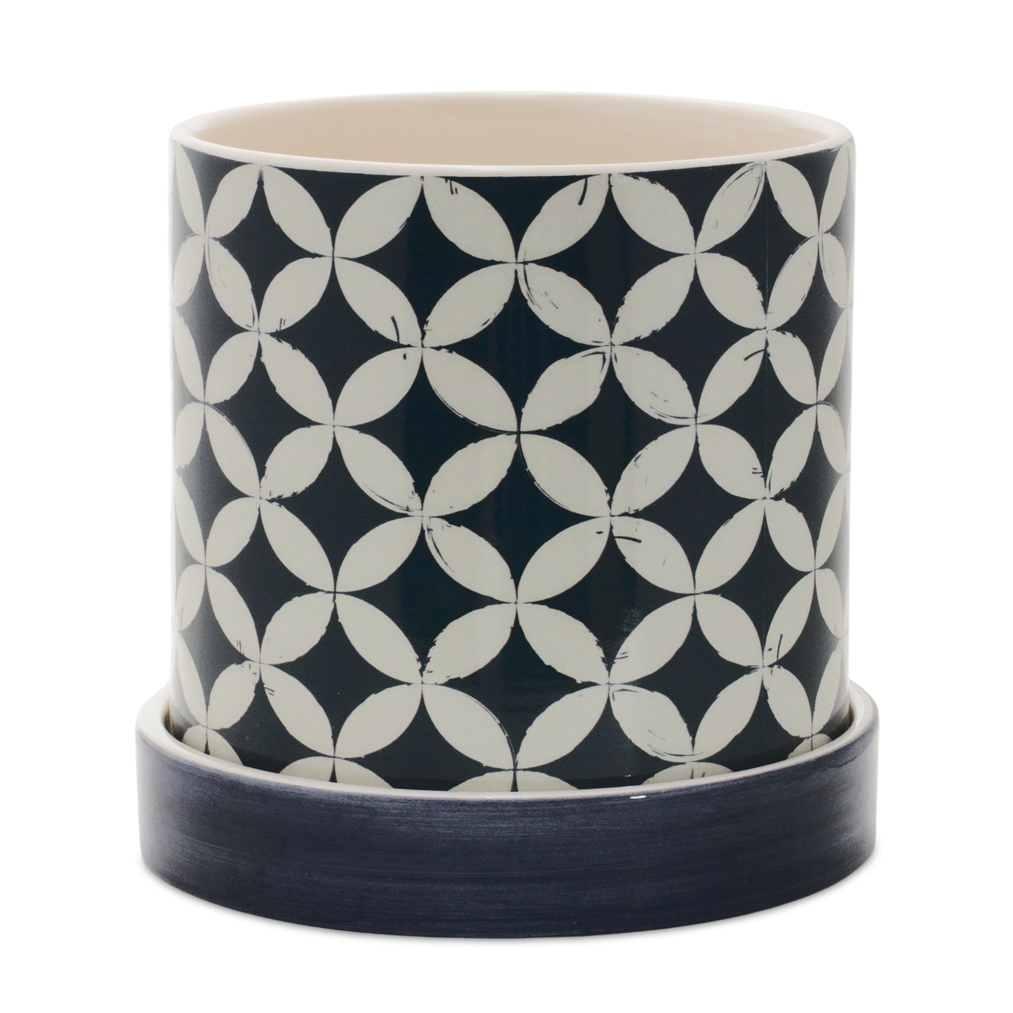 Geometric Pattern Planter with Plate, Set of 2