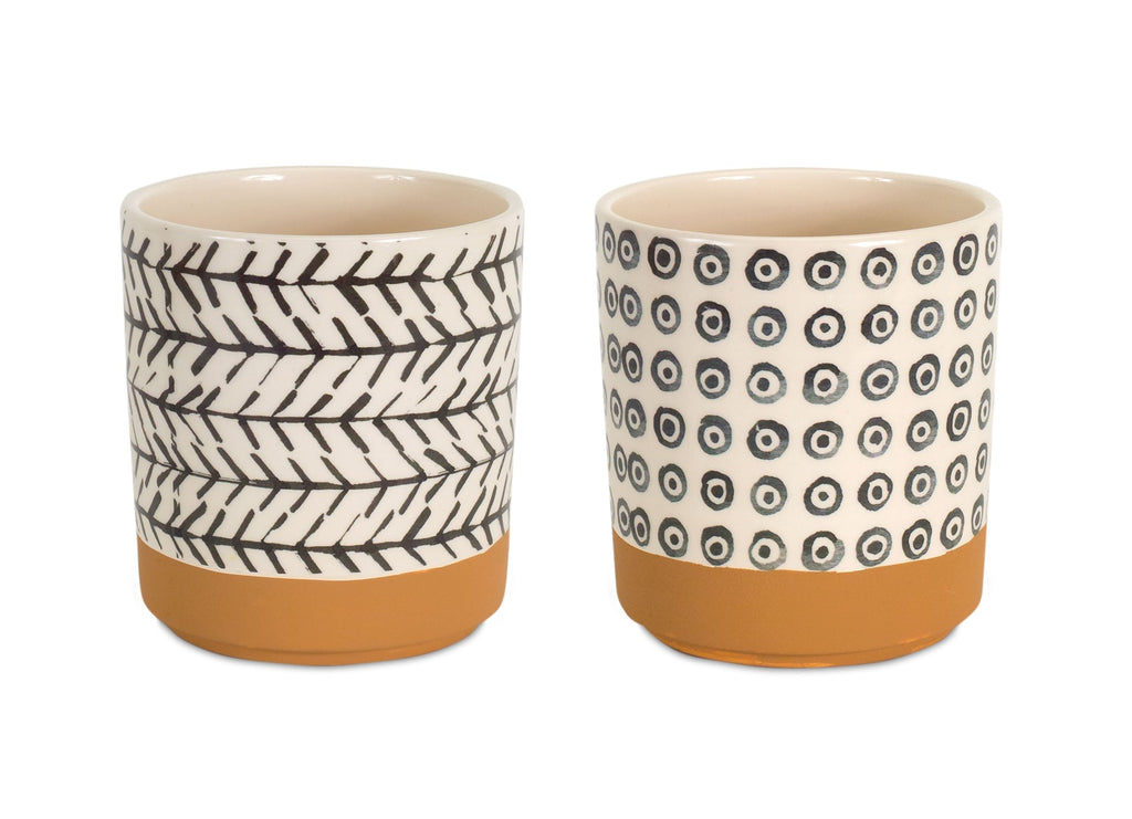 Geometric Patterned Pot with Terra Cotta Accent, Set of 4