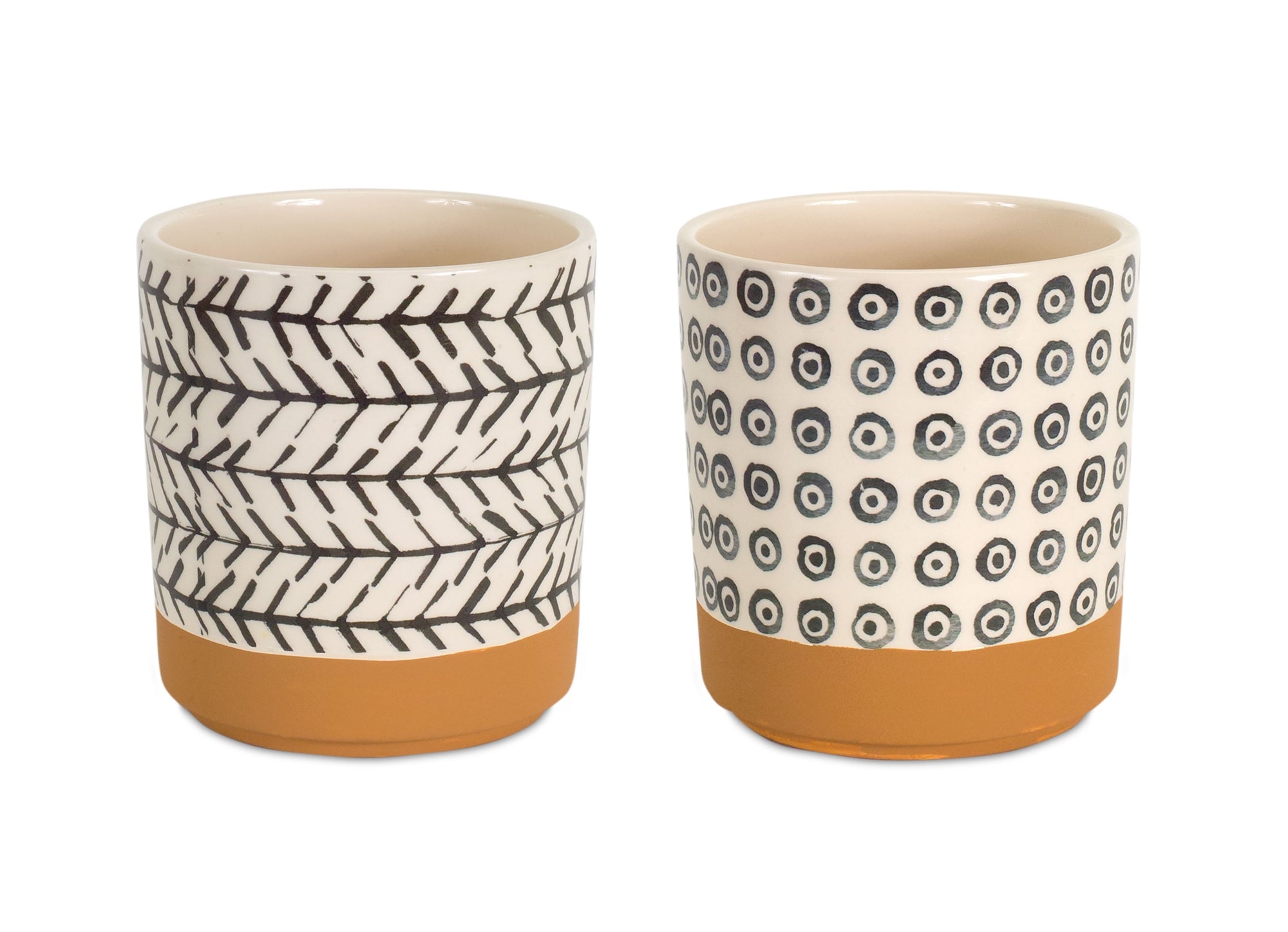 Geometric Patterned Pot with Terra Cotta Accent, Set of 4