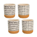 Geometric Patterned Pot with Terra Cotta Accent, Set of 4