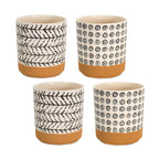 Geometric Patterned Pot with Terra Cotta Accent, Set of 4