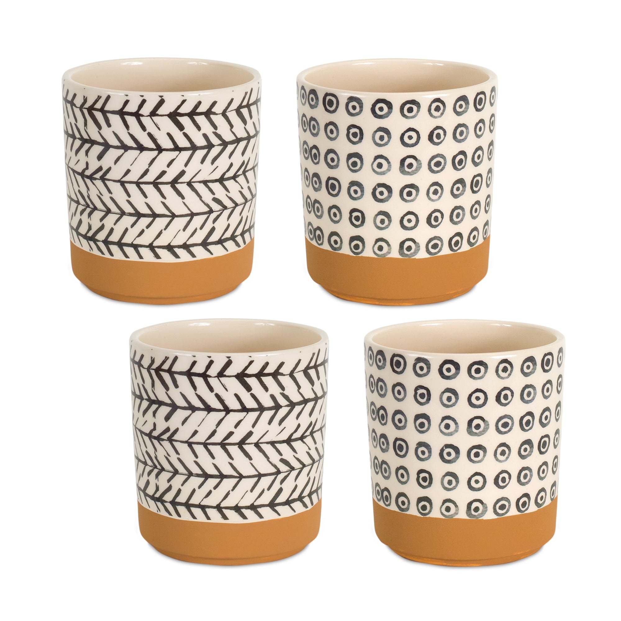Geometric Patterned Pot with Terra Cotta Accent, Set of 4