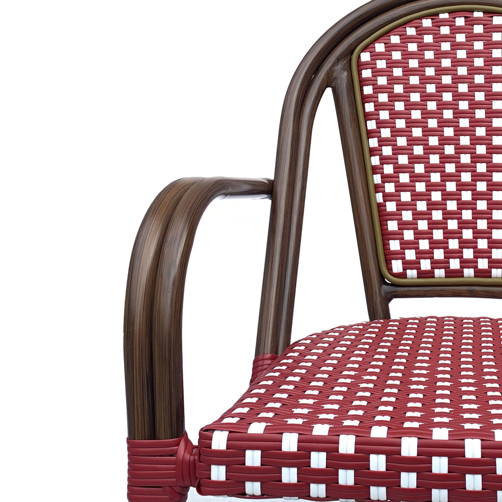 Crowned Wicker Bistro Chair with Checkered Pattern and Curved Arms, Set of 2
