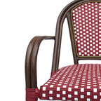 Crowned Wicker Bistro Chair with Checkered Pattern and Curved Arms, Set of 2