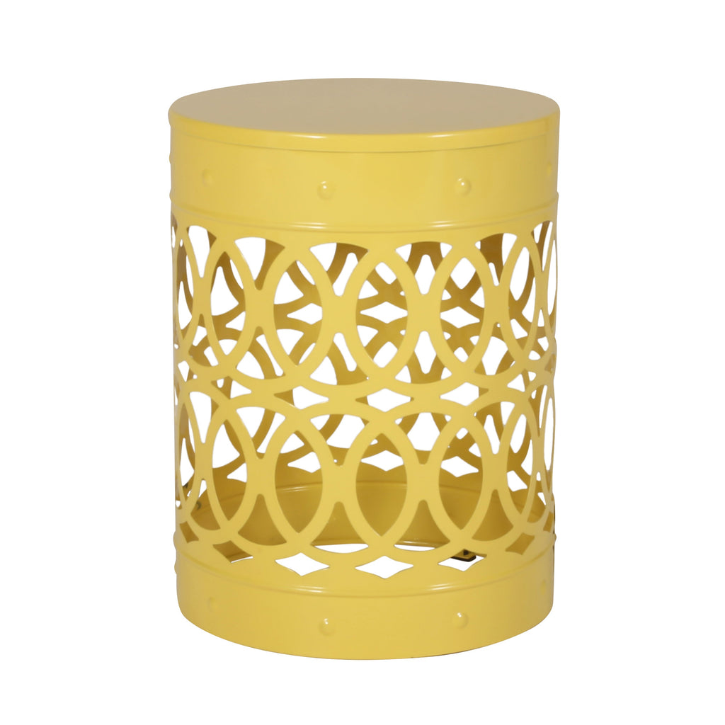Symmetry Yellow Outdoor Cylindrical End Table with Overlapping Circle Pattern