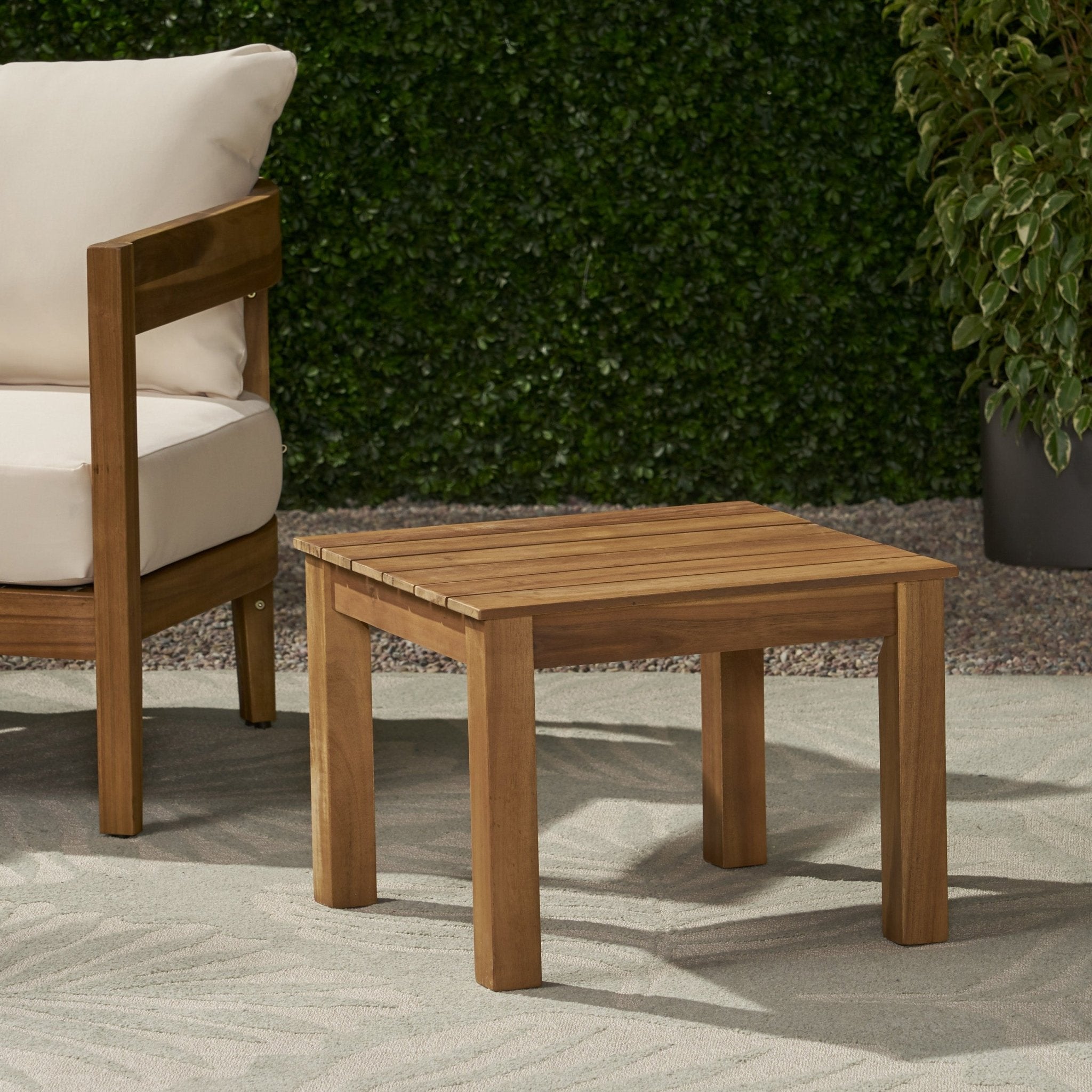 Brixton Outdoor Side Table with Slat Design and Acacia Wood Frame