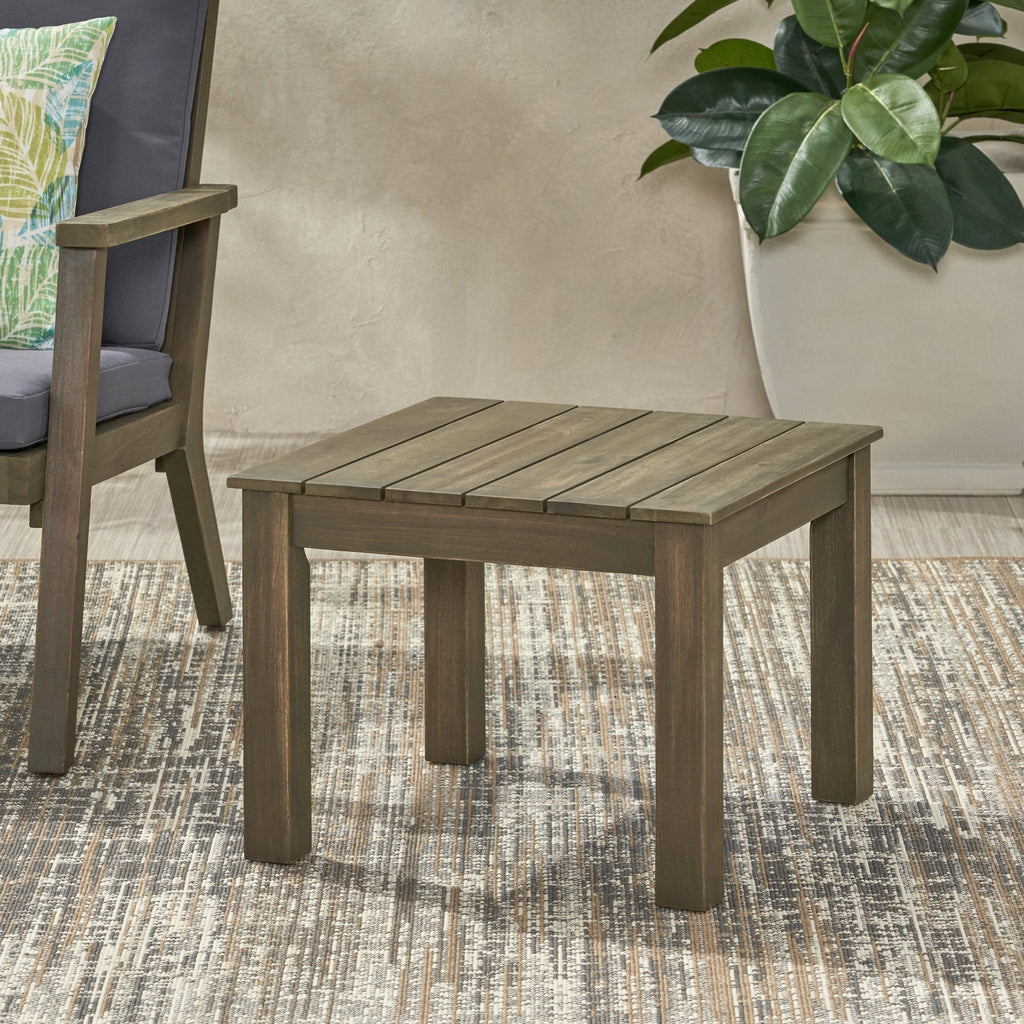 Brixton Outdoor Side Table with Slat Design and Acacia Wood Frame