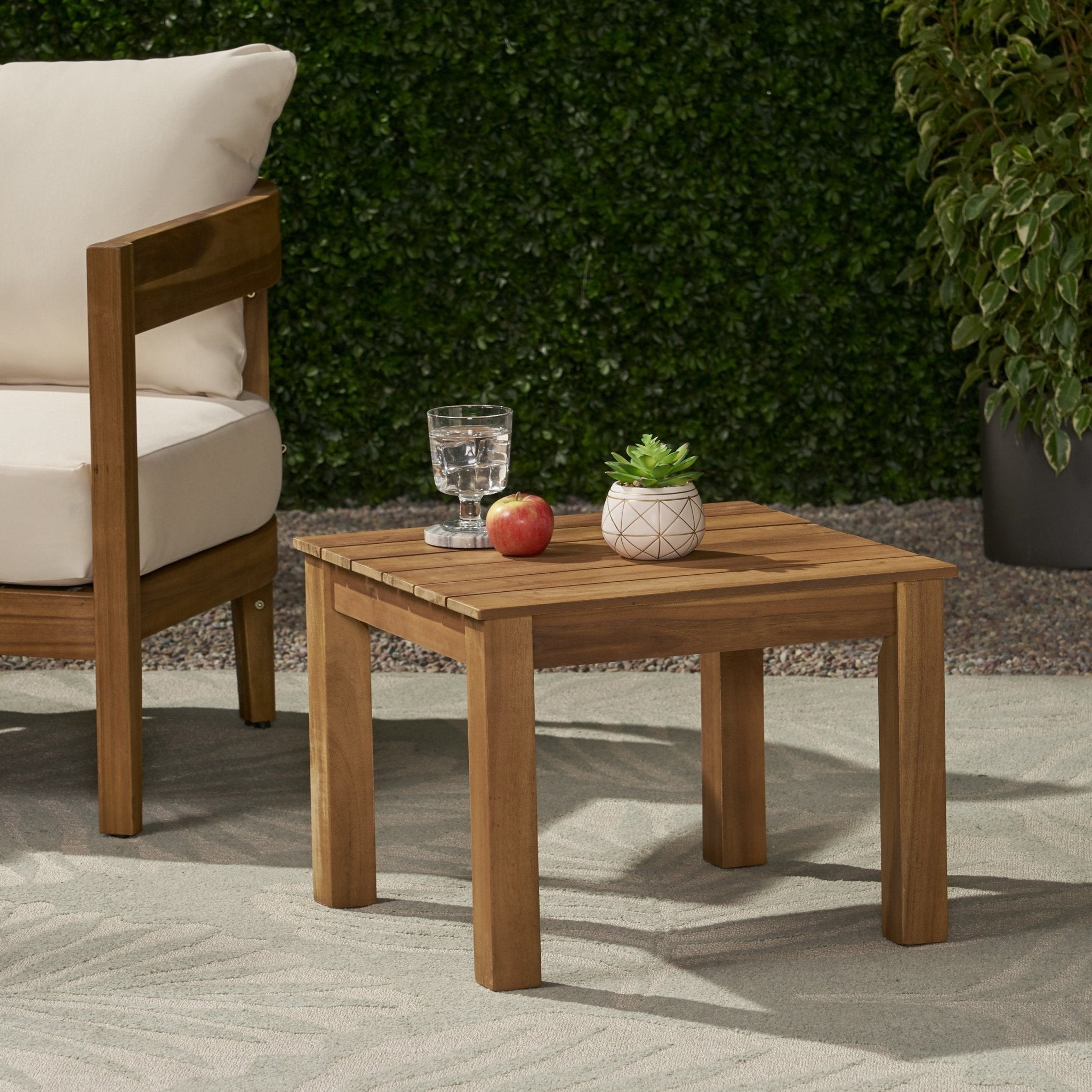 Brixton Outdoor Side Table with Slat Design and Acacia Wood Frame