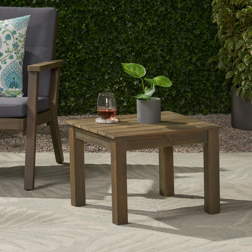 Brixton Outdoor Side Table with Slat Design and Acacia Wood Frame
