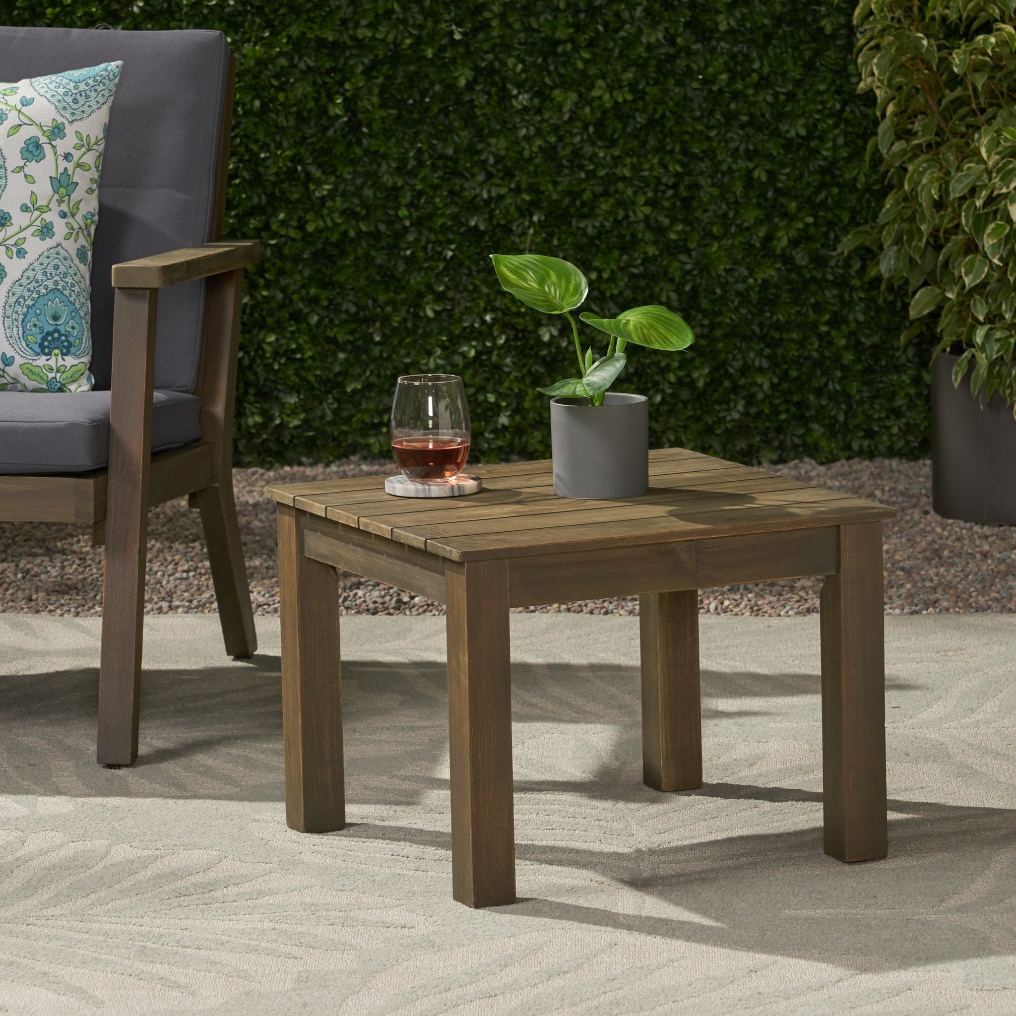 Brixton Outdoor Side Table with Slat Design and Acacia Wood Frame