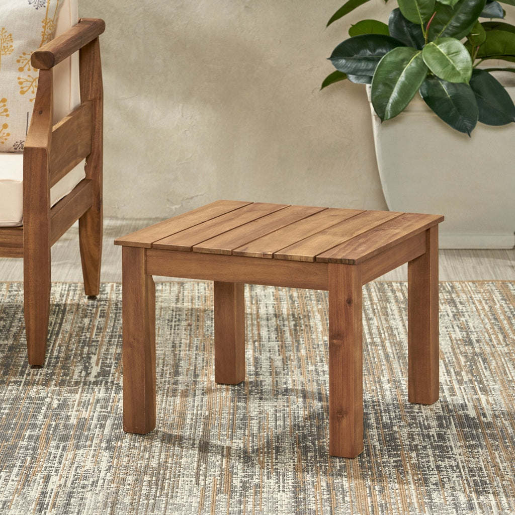 Brixton Outdoor Side Table with Slat Design and Acacia Wood Frame