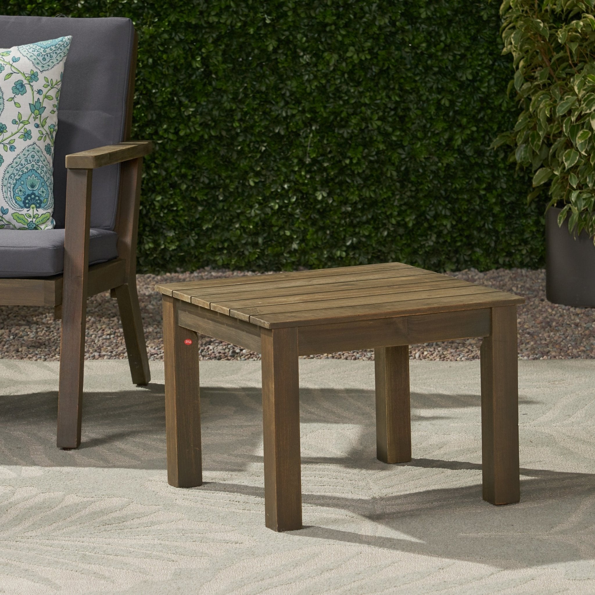 Brixton Outdoor Side Table with Slat Design and Acacia Wood Frame