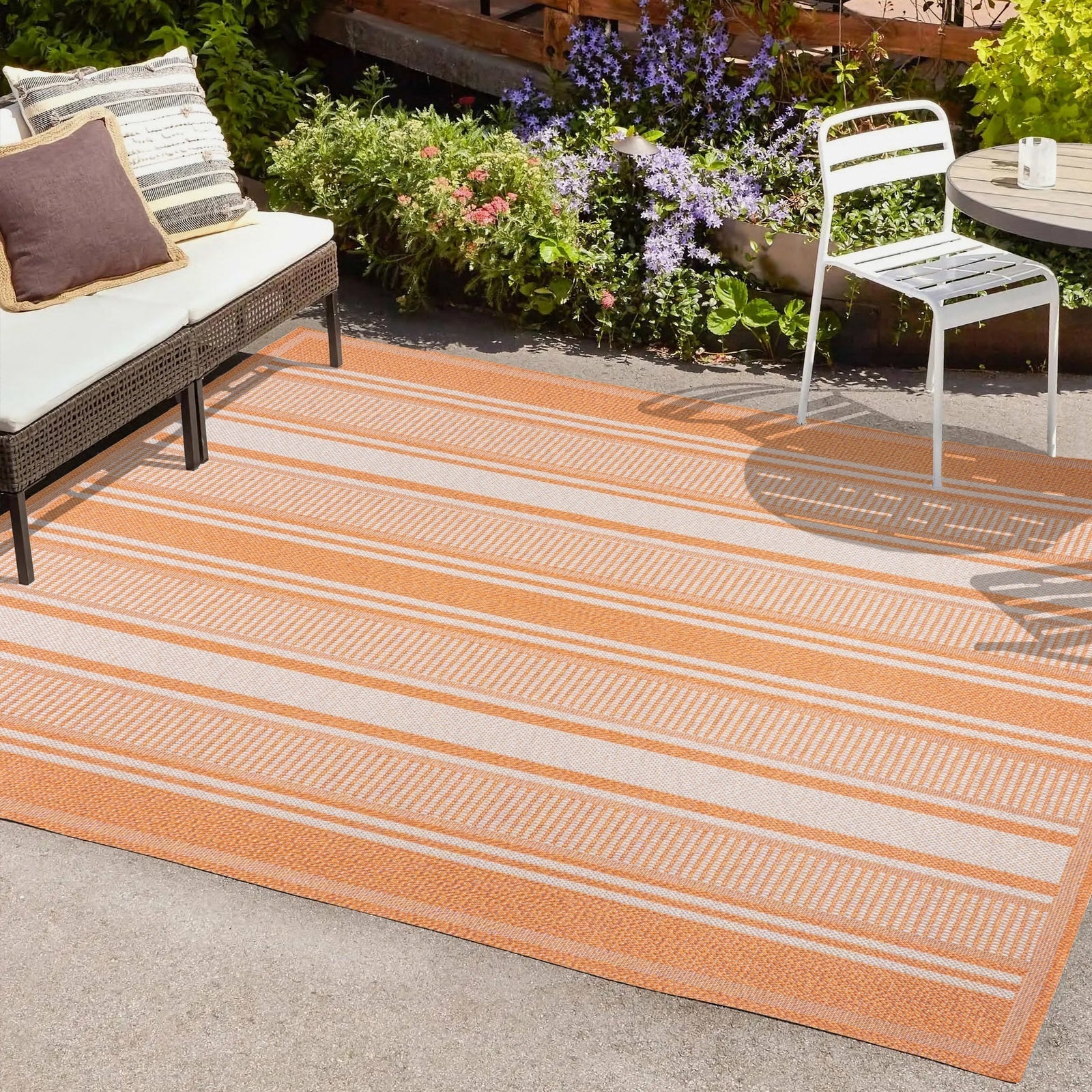Haynes Modern Double Stripe Indoor/Outdoor Area Rug