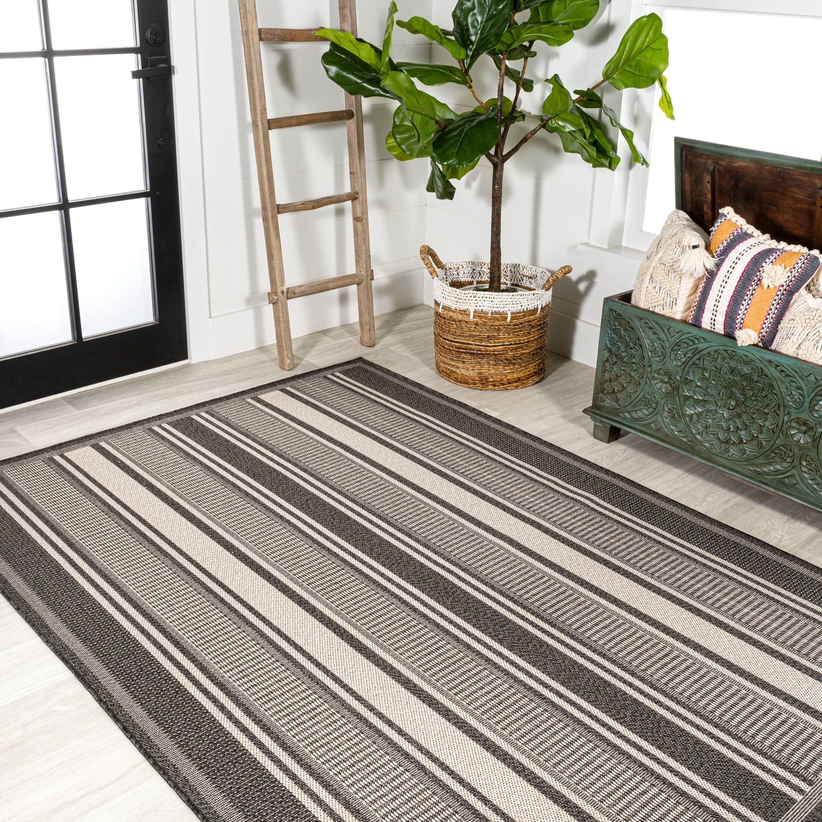 Haynes Modern Double Stripe Indoor/Outdoor Area Rug