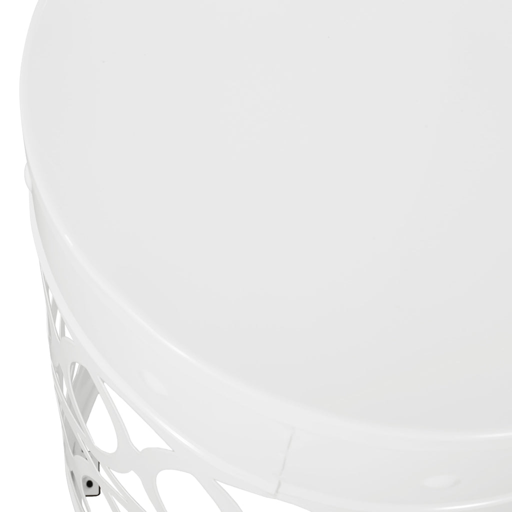 Symmetry White Outdoor Cylindrical End Table with Overlapping Circle Pattern