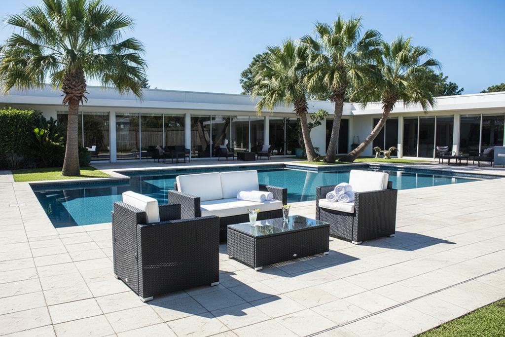 Outsunny Patio Sectional with Cushions 4pcs Outdoor Rattan Wicker Sofa