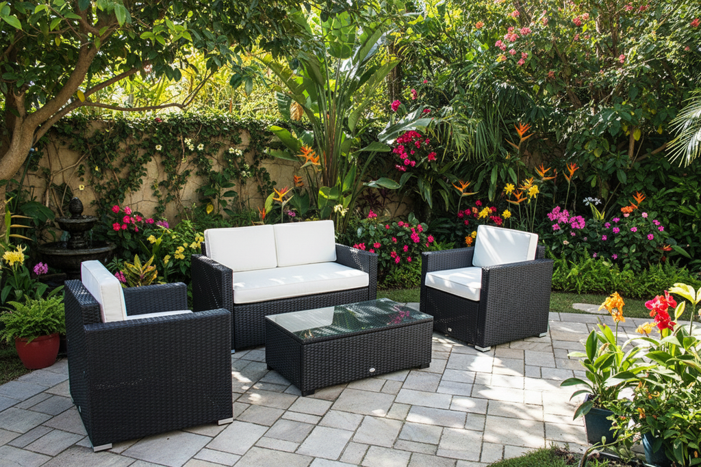 Outsunny Patio Sectional with Cushions 4pcs Outdoor Rattan Wicker Sofa