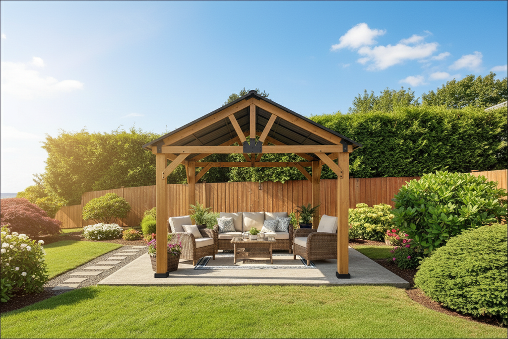 Outsunny 13' x 11' Wooden Gazebo Canopy Outdoor Sun Shade Shelter w/