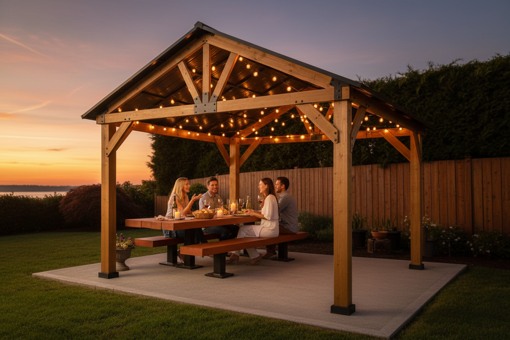 Outsunny 13' x 11' Wooden Gazebo Canopy Outdoor Sun Shade Shelter w/