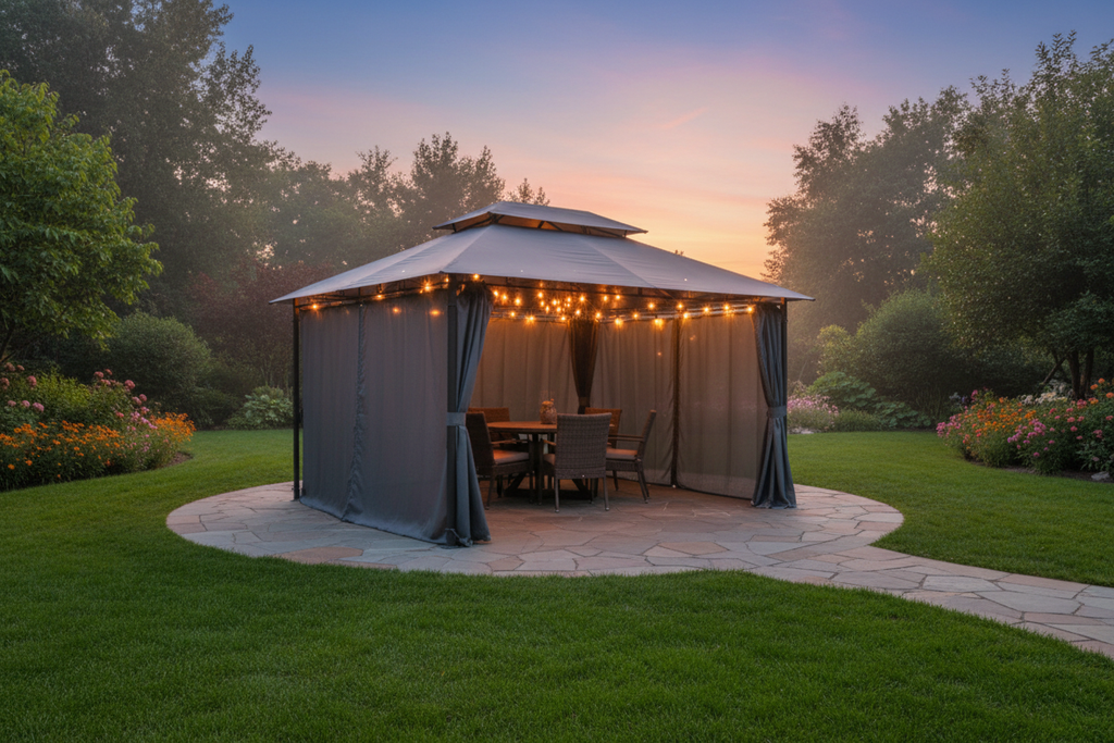 Outsunny 10' x 13' Outdoor Soft Top Gazebo with Curtains  2-Tier Steel