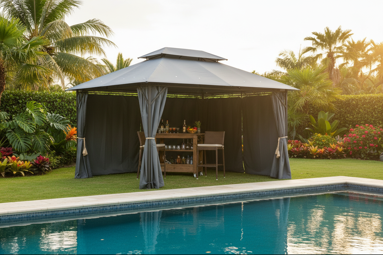 Outsunny 10' x 13' Outdoor Soft Top Gazebo with Curtains  2-Tier Steel