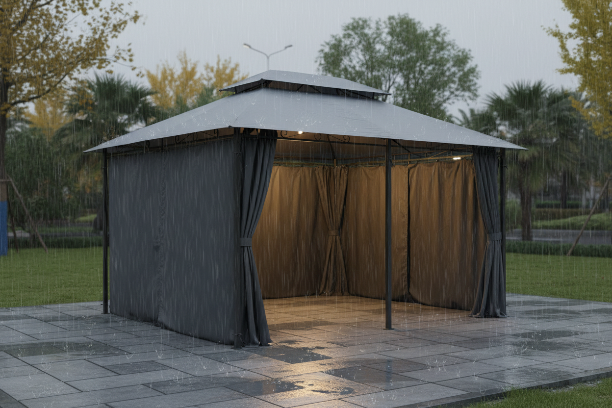 Outsunny 10' x 13' Outdoor Soft Top Gazebo with Curtains  2-Tier Steel