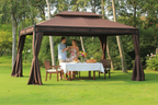 Outsunny 10x13ft Garden Gazebo with Curtain Double-Tiered Outdoor