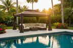 Outsunny 10x13ft Garden Gazebo with Curtain Double-Tiered Outdoor